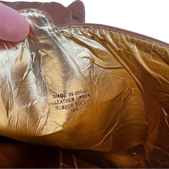 Michael Kors Tan Leather Riding Boots Knee High Zip Low Heel Size 10M Almond Toe - Picture 10 of 12